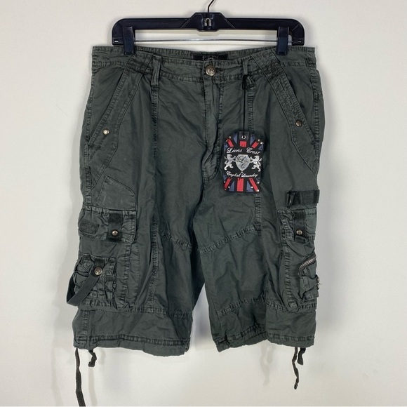 Lions Crest Mens Grunge Gothic Cargo Shorts Grey y2k goth baggy